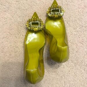 Good American CINDER-F*CKING RELLA Clear PUMP Golden Olive Stiletto Shoes 9.5
